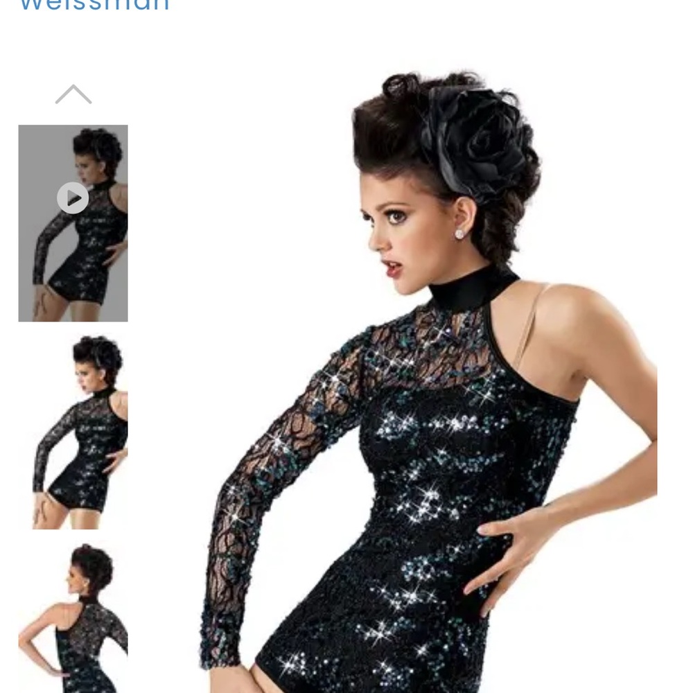Weissman Black Sequin One-Shoulder Dance Costume Size SA #7134